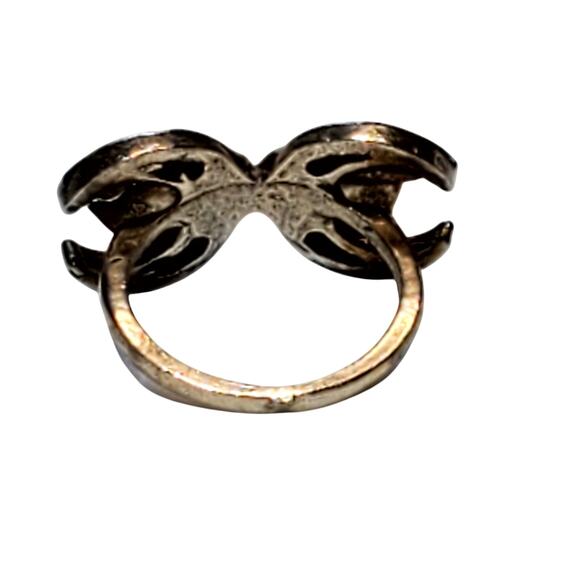 Silver Tone Double Crescent Moon Baby Blue Cabochon Sz 7 Unsigned - Picture 5 of 5